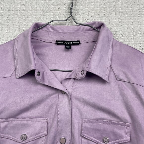 Y2K Guess Lila Purple Faux Suede Pearl Snap Cowboy Western Button Shirt Wom M - Picture 5 of 15